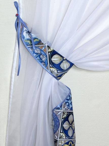 Комплект штор для кухни с ламбрекеном Примавера голубой орнамент